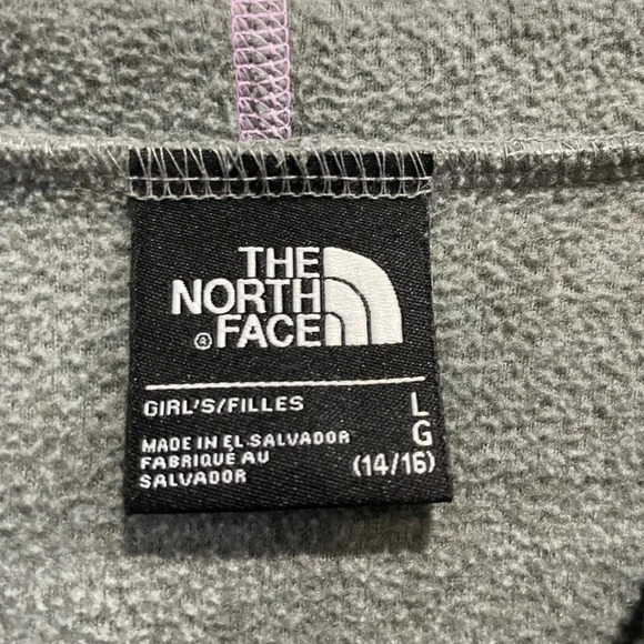 The North Face Girls Large 14-16 Sweatshirt Hoodie Fleece Grey Purple Full Zip - Picture 4 of 5